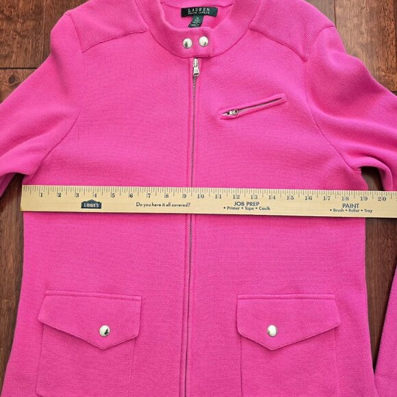 Sweater Womans Ralph Lauren Pink Long Sleeve Zip Front Dressy Sz XL - Picture 4 of 5